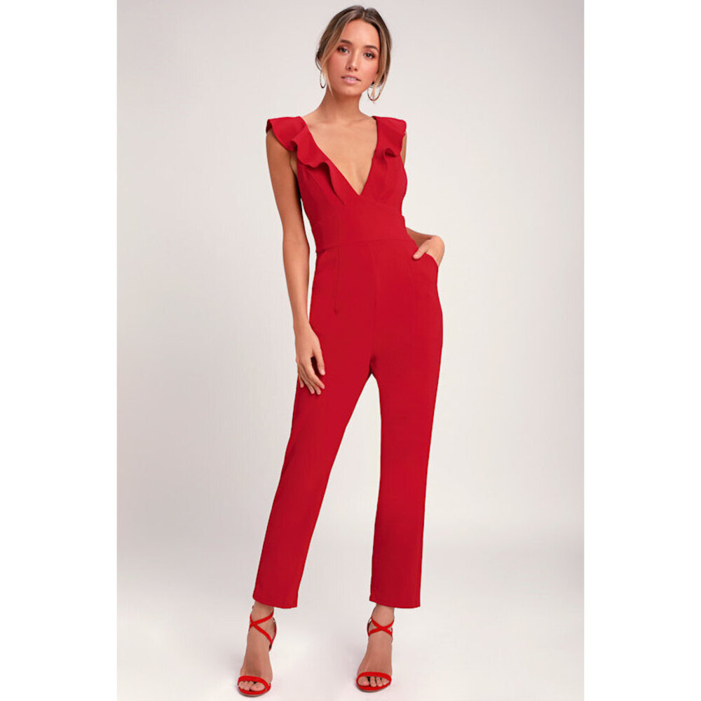 Lulus Leilani Red Ruffled Jumpsuit - Size S